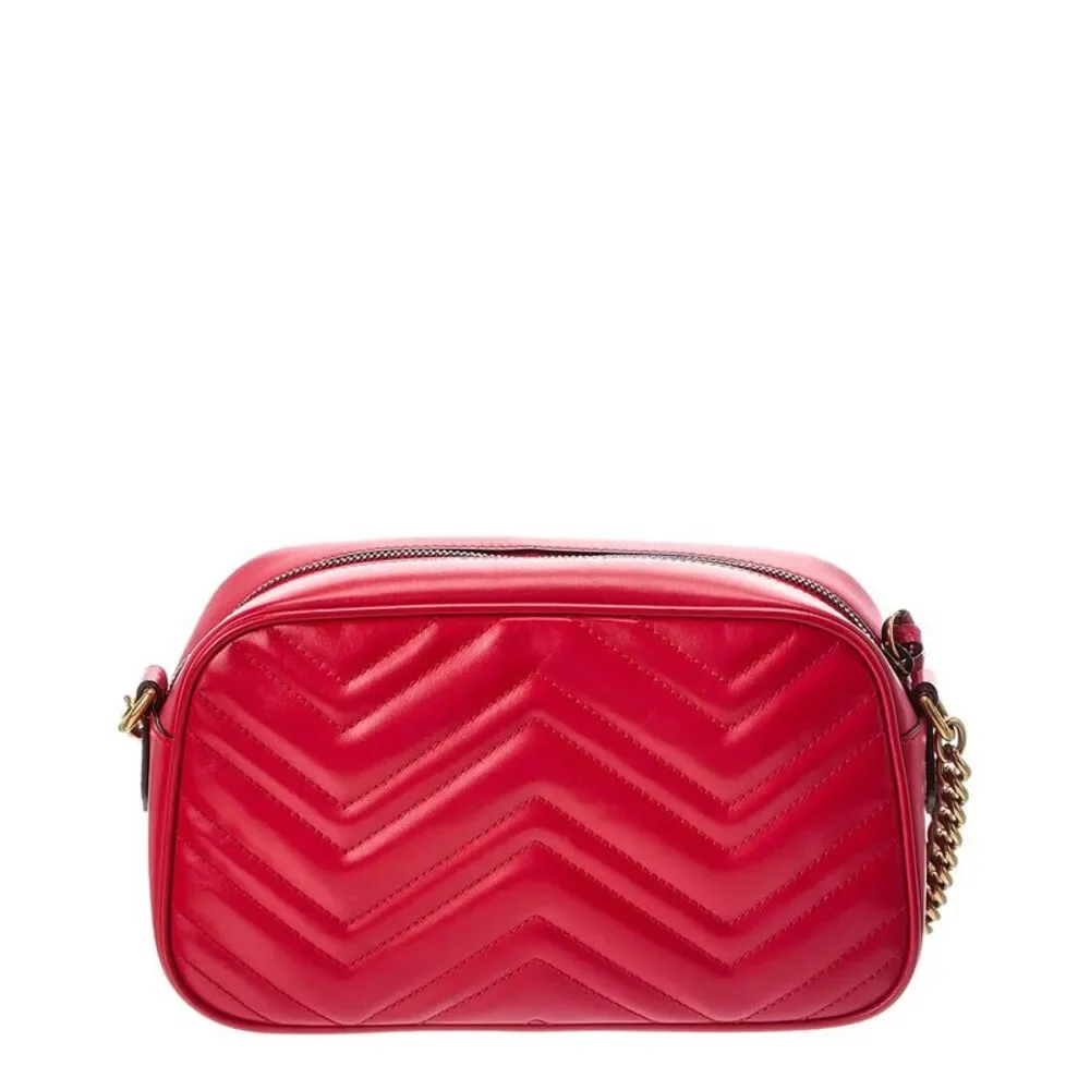 Gucci Red Matelasse Chevron Mini Gg Marmont Camera Bag (Authentic Pre-Loved)